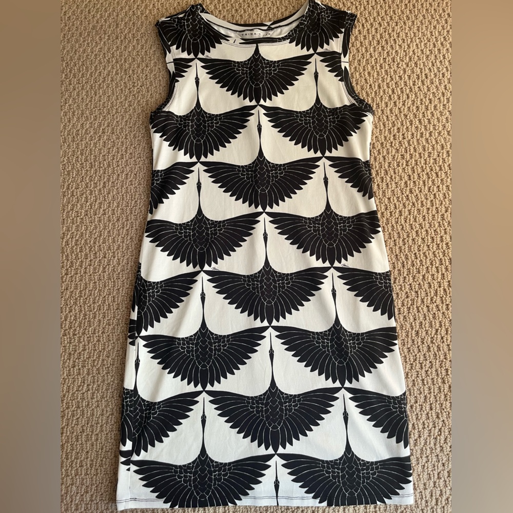 Trina Turk White Black Bird Pattern Size SMALL Dress
